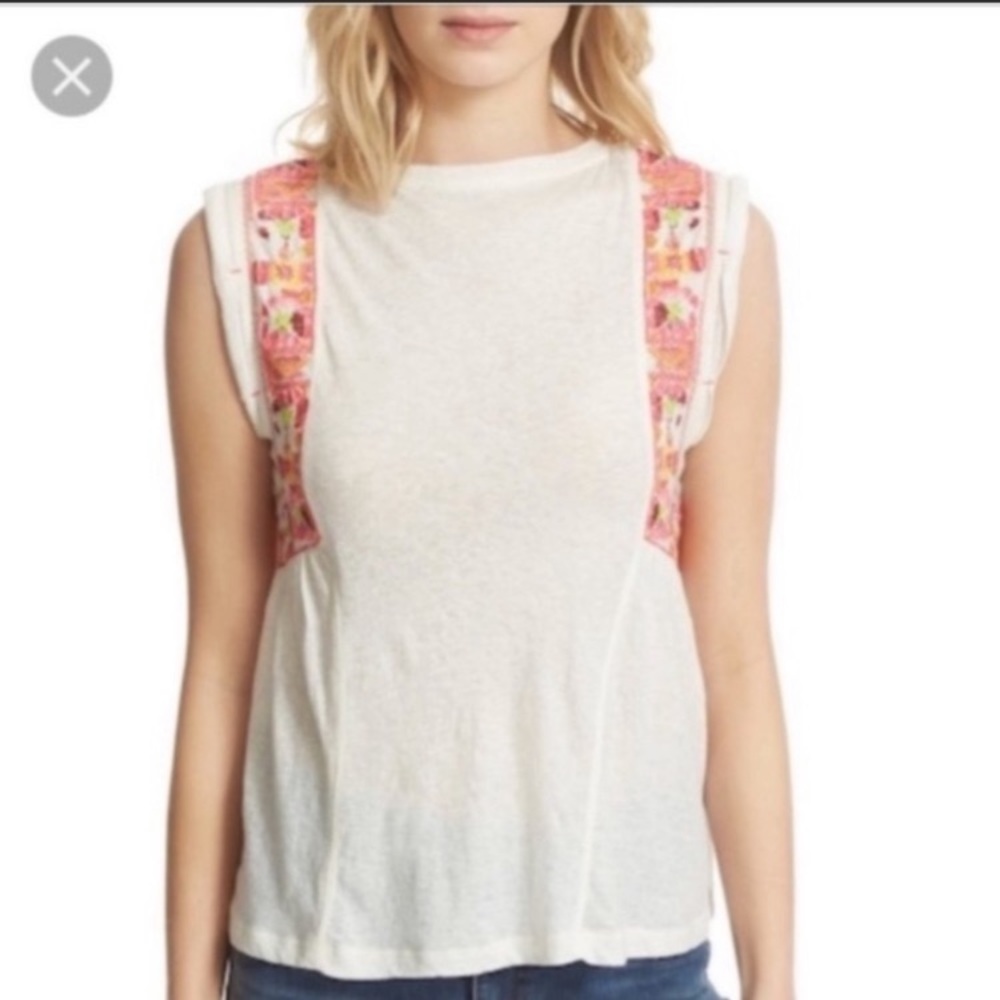 Free People Size XS White‎ Cotton Embroidered Marcy Cut Sleeveless Tank